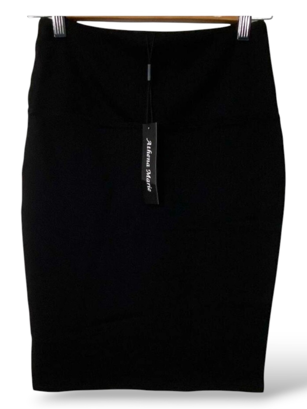 Athena Marie black pencil skirt jersey tommy control top upper band Small